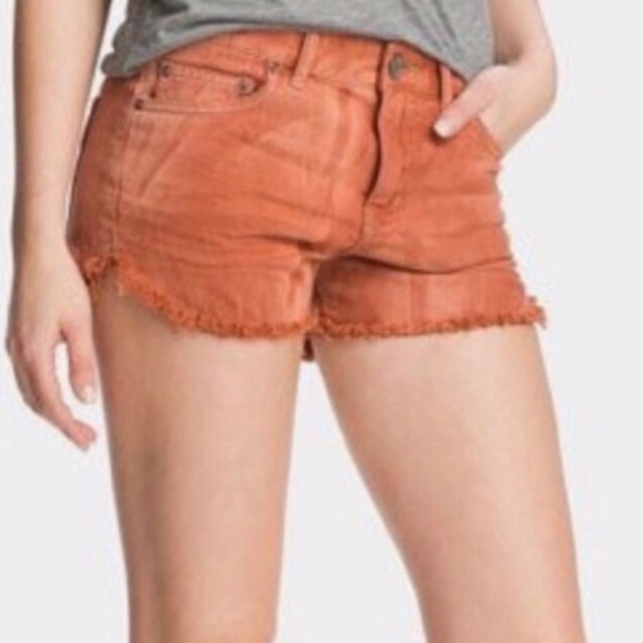 Free People rust orange gray hem denim shorts jean - Picture 1 of 8